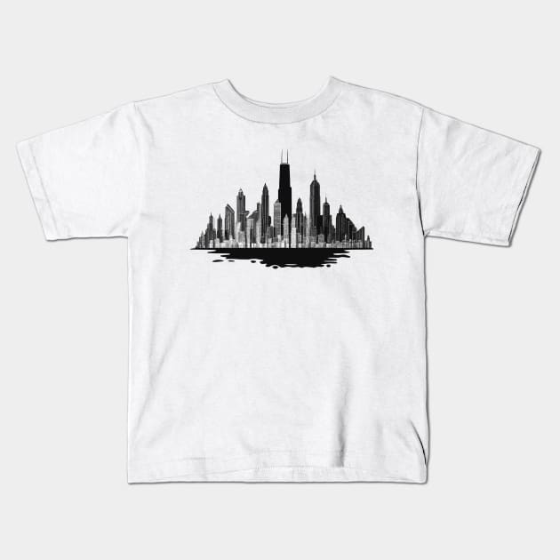 Abstract Chicago Cityscape Kids T-Shirt by HappyDigital